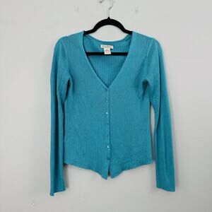 Tommy Bahama Blue Ribbed Button Up Cardigan Women’s Size S